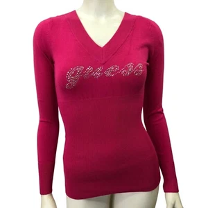 GUESS V NECK RHINESTONE SWEATER SM NWT - Picture 1 of 8
