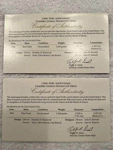 Two 1996 W 10c Roosevelt Dime COA Only. No Coins. - Picture 1 of 1