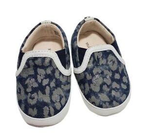 STUART WEITZMAN Cheetah Print Baby Size 2 Denim Glitter Infant Shoes Infant