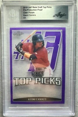 2019 Leaf Metal Draft Pre Production Proof Clear Purple 1/1 Keoni Cavaco - Image 1 of 2