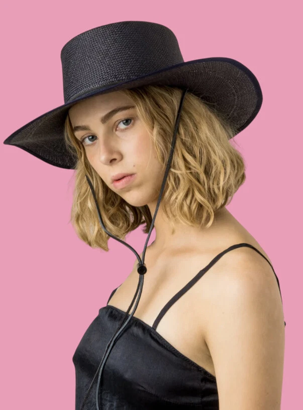 Authentic Brookes Boswell Designer Black Panama Straw Drawstring Hat Medium - Image 1 of 4