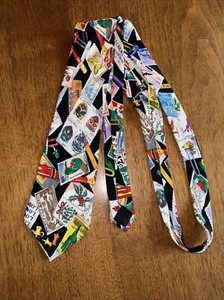 NICOLE MILLER 1990 Postage Stamp Silk Necktie No Damage Or Odor Vivid Colors EUC - Picture 1 of 22