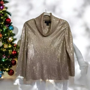 St. John Gold cowl neck turtleneck sweater Women’s Size S Small - Picture 1 of 7