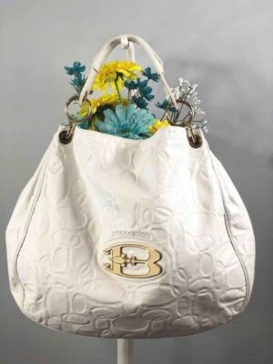 Bolsa de ombro BRACCIALINI couro off white estampas ovais alça única grande hobo - Imagem 1 de 4