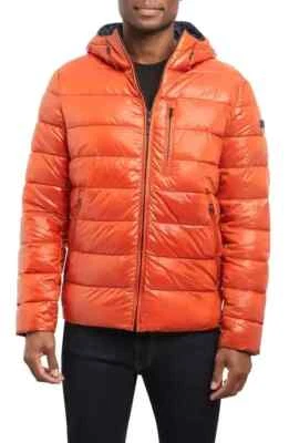 NWT Michael Kors Men's Casena Shiny Nylon Jacket Orange - Image 1 of 4