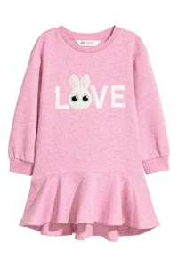 H&M 2 4 Sweatshirt Kleid Rosa Häschen Liebe Warm! kuschelig flauschig süß Ostern Neu mit Etikett - Bild 1 von 2