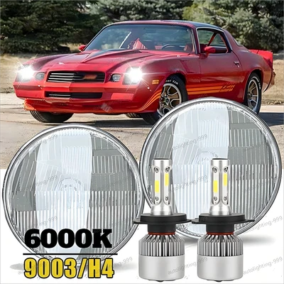 NEWEST for 1967-1981 Chevy Camaro 7" inch Round LED Headlights High/Low Beam Foto 1 de 4