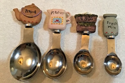 Vtg Set Of 4 Ceramic Top w Stainless Steel Measuring Spoons-Cottagecore, Farm - Image 1 of 4