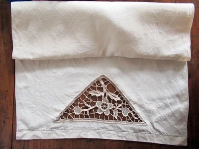 antique Linen Table Runner with needlelace insert hemstitch edges 17″ by 41″ - Image 1 of 4