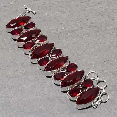 Pulsera facetada de mozambique granate piedras preciosas hecha a mano moda joyería étnica 8" Foto 1 de 4