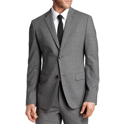 NEW Theory Xylo Nested Sharkskin Wool Suit Sz 40L Jacket Two Button Lapel Grey - Image 1 of 4