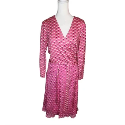 Diane Von Furstenberg Irina Pink Floral Silk and Chiffon Combo Wrap Dress 12 - Image 1 of 4
