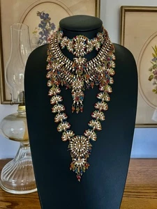 Vintage Kundan Bollywood Gold Tone 4 Necklaces Craft Wear #C-9 - Picture 1 of 18