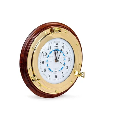 Nautical Tide Clock 18 Brass Porthole with Wooden Base Maritime Beach Decor Gift - Image 1 of 4