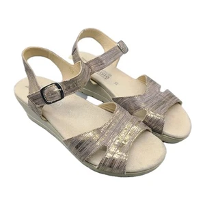 Mephisto Women's Sandals Wedge ankle strap Metallic Leather Sz 9 39 Worn Once - Picture 1 of 11