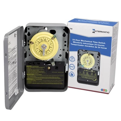 Intermatic T104 24-Hour Mechanical Timer Switch - 208–277 VAC, DPST, Indoor M... - Image 1 of 4