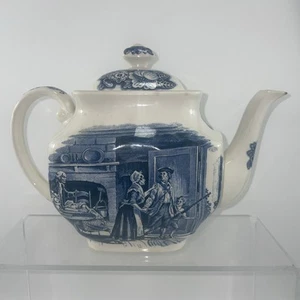Tetera Staffordshire, Liberty azul y blanco escenas coloniales históricas minutos hombres - Imagen 1 de 19