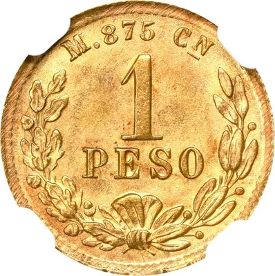 México: Oro 1 Peso, 1898-Cn M. Casa de la Moneda Culiacán. ¡NGC MS-64! ¡Impresionante casi gema! Foto 1 de 4