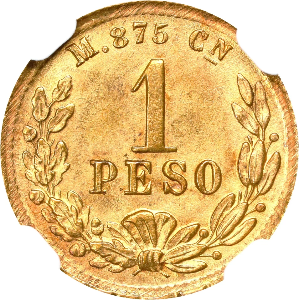 Mexico: Gold 1 Peso, 1898-Cn M. Culiacan Mint. NGC MS-64! Stunning near-Gem! - Image 1 of 4