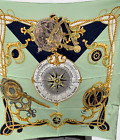 AIROLDI 100% SILK Scarf Large SQ Black/Green Golds Compass vintage ItalyRRP £350