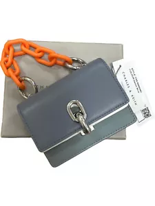 Charles & Keith PU 'Denim Blue' Card Wallet Orange Chain Handle NEW IN BOX - Picture 1 of 7