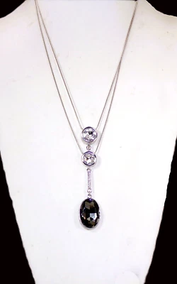 Серый и прозрачный кристалл подвеска ожерелье с 3 кристаллами, двойной змея цепочка новый - Изображение 1 из 4