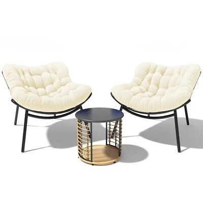 VIXLON 3 Piece Bistro Set Wicker Patio Outdoor Furniture Porch Chairs Set Indoor