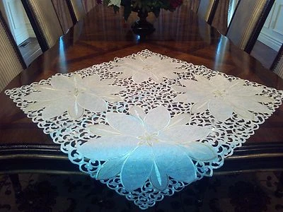  Embroidered Christmas Tablecloth 36"x36" White Table Topper Home Gift Decor - Image 1 of 2