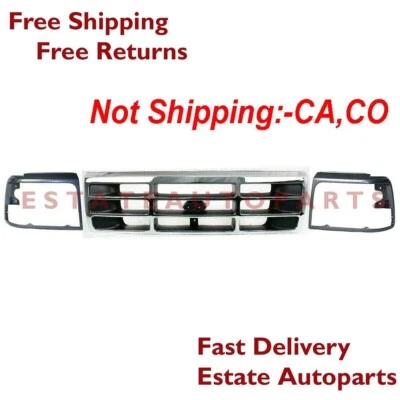 New For FORD BRONCO F-150 Front Grille & Headlight Door Dark Fits 1992-1996 3PC - Image 1 of 4