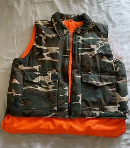 Sports Afield Men's XL Reversible Camo Neon Orange Hunting Vest Puffer Jacket - Picture 1 of 6