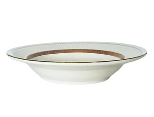 VTG Shenango Anchor Hocking STAFFORDSHIRE Cream Pink Greek Key Rim Soup Bowl - Picture 1 of 8