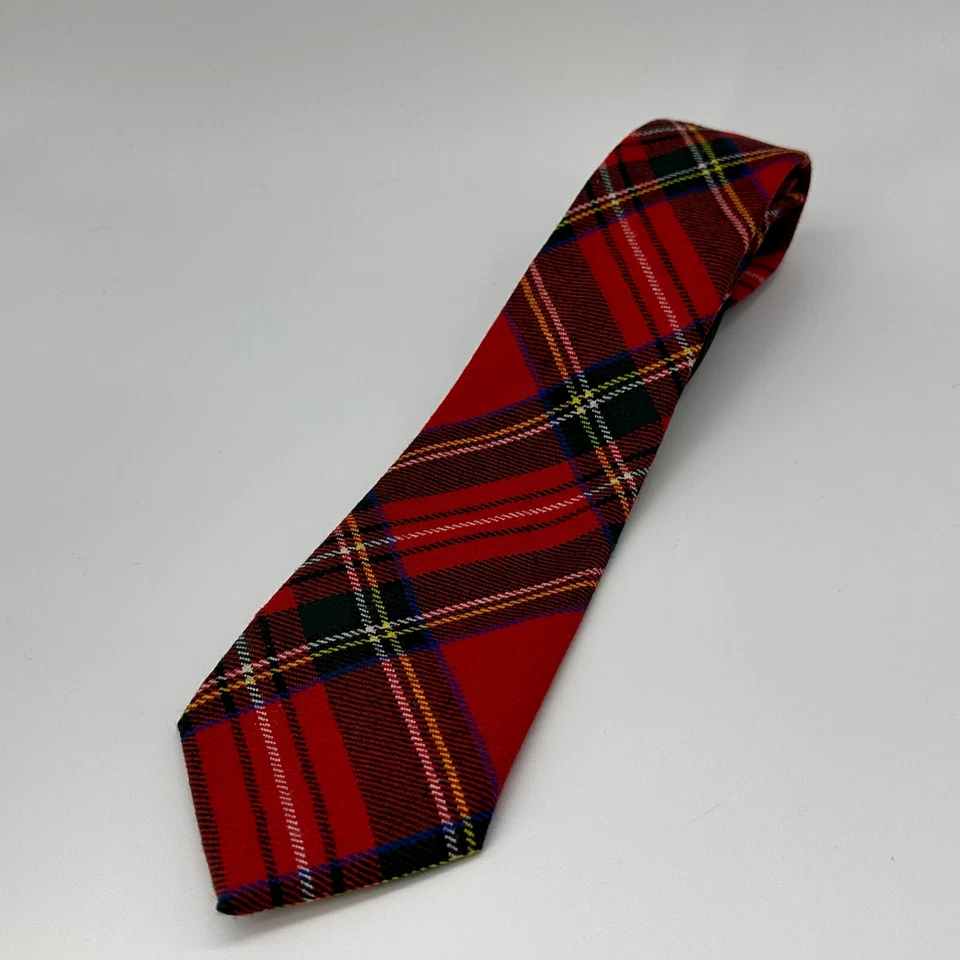 Corbata de lana pura vintage Orvis tartán rojo verde azul 56" X 3,5" hecha en Irlanda Foto 1 de 4