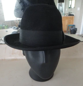 NWOT Vintage TONAK Men's Black 57cm Wool Felt Bowler Derby Hat - Picture 1 of 5
