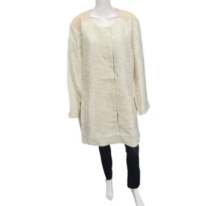 Dennis Basso Textured Topper Coat with Contrast Trim 3X Plus Size Beige Jacket - Picture 1 of 11
