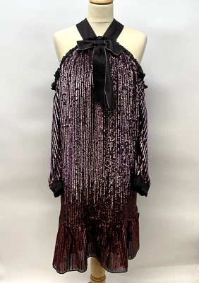 Needle & Thread Cold-Shoulder Pink/Rose/Black Sequin Chiffon Dress UK Size 10 W9 - Image 1 of 4