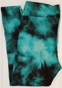 TC2 LuLaRoe Tall & Curvy2 Leggings Cute Teal Black Tie Dye T34 New Print - Picture 1 of 7