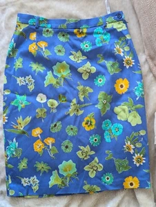 BIANCA pencil Skirt Size M 10 mustard Floral blue green Womens Knee Length EU38 - Picture 1 of 10
