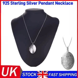 New Large 925 Sterling silver Oval Carved Open Photo Locket Pendant +Chain set - Picture 1 of 15