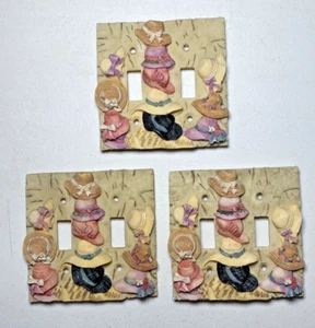 Vintage Ceramic Dual Light Switch Covers Fancy Hat Design (lot of 3) - Picture 1 of 3