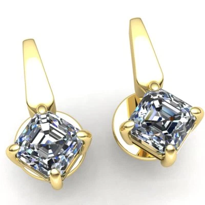 Pendientes solitarios informales genuinos de diamantes talla princesa de 1 quilate de oro de 10 quilates para damas Foto 1 de 4