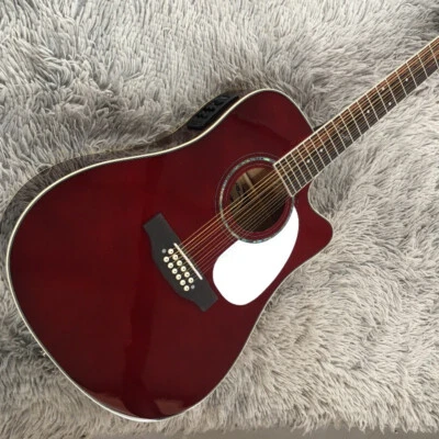 TKM 12-String Cutaway Acoustic Electric Guitar Red Solid Spruce Top with Pickups - Image 1 of 4