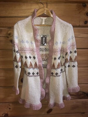 Cárdigan de lana con volantes Matilda Jane Just Imagine Jacie para mujer talla S rosa crema nuevo con etiquetas Foto 1 de 4