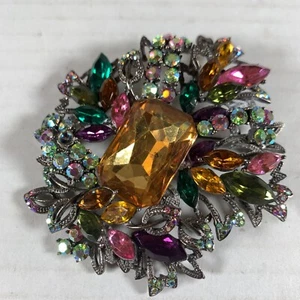 Statement Multicolored Rhinestones Pin Brooch One Small Missing Stone - Picture 1 of 7