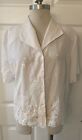 Joanna Petite Women White Button Down Collared Floral Embroidered Blouse Size PL