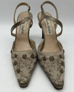 ERNESTO ESPOSITO. ITALY. TAUPE EMBROIDERED / BEADED SILK SLINGBACK HEEL. sz 36 - Picture 1 of 12
