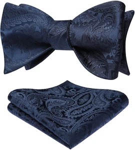Men'S Bow Ties Self Tie Woven Satin Pocket Squares Set Formal Tuxedo Floral Pais - Picture 1 of 12