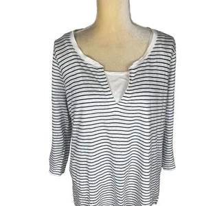 Lauren Ralph Lauren Linen Striped Top Blouse White Navy with Tank Size XL - Picture 1 of 9