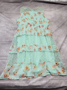 D Signed Disney Princess Dress Kids L (14-16) Mint Floral Mesh Insert Back Zip - Picture 1 of 4