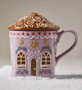 Anthropologie Ginger Stoneware Mug Lilac Lavender New Lidded Gingerbread Cup NWT - Picture 1 of 20