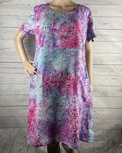 Norm Thompson Dress Medium Pink Purple Teal Batik Print Escape the Ordinary  - Picture 1 of 12